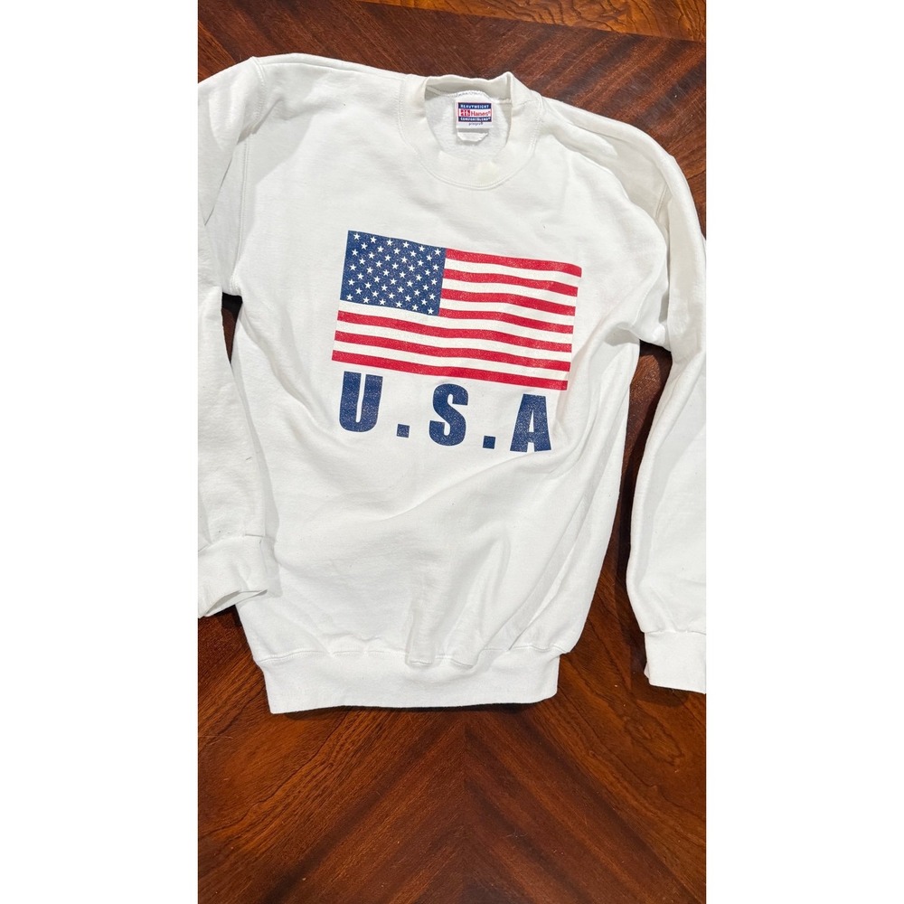 Vintage Hanes‎ American USA Flag patriotic white Sweatshirt women's size small
